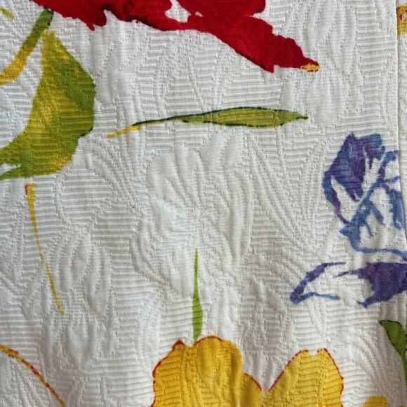 David Meister Fluted Embossed Cotton Skirt Floral Red Yellow Poppies Size 14 - Picture 4 of 10